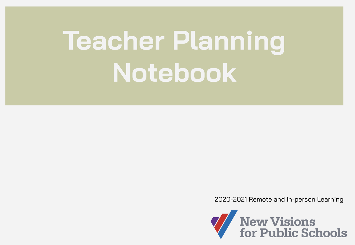 NVPS Remote Learning Teacher Planning Notebook New Visions Middle