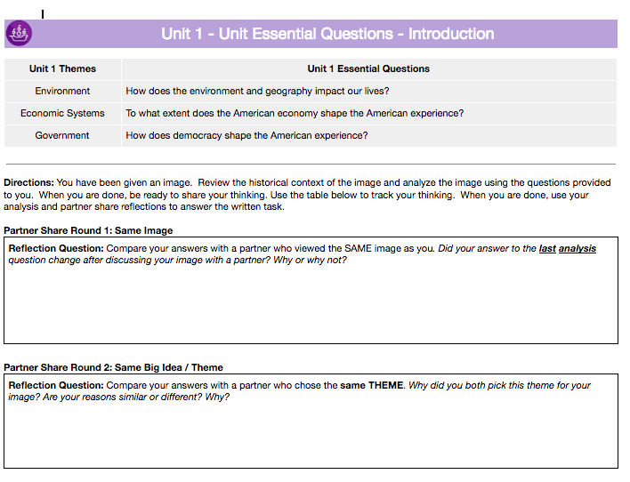 Unit 1 Essential Questions Introduction New Visions Social Studies